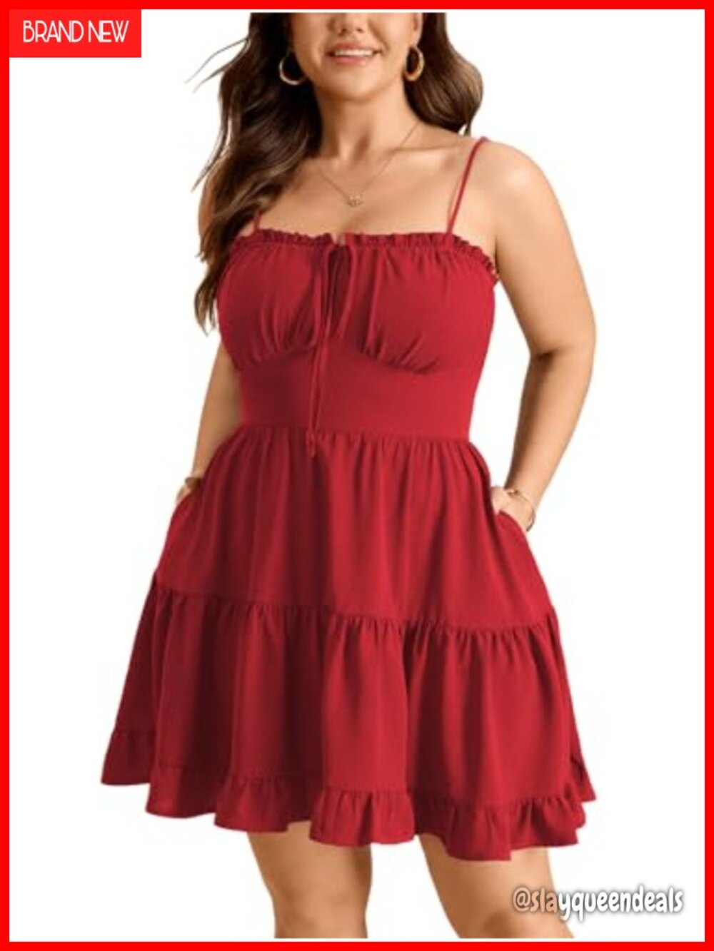Plus Size Sleeveless Sundress Square Neck A-Line Mini Dress with Pockets